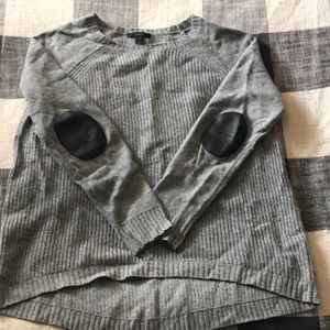 J. Crew Gray Knit Sweater with Black Leather Patch